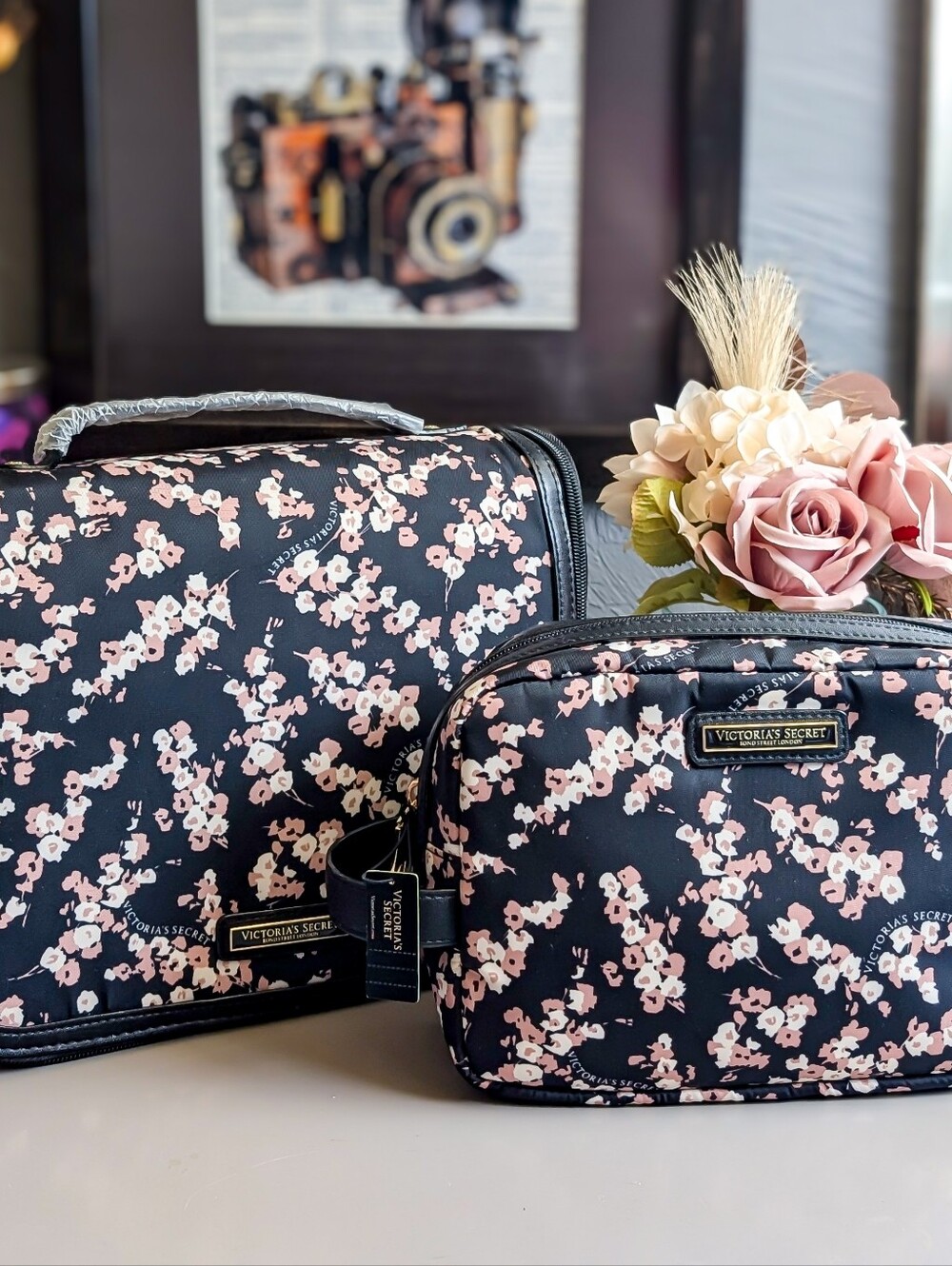 Victoria's Secret Midnight Rose Jetsetter Hanging Travel Cosmetic Bag Set